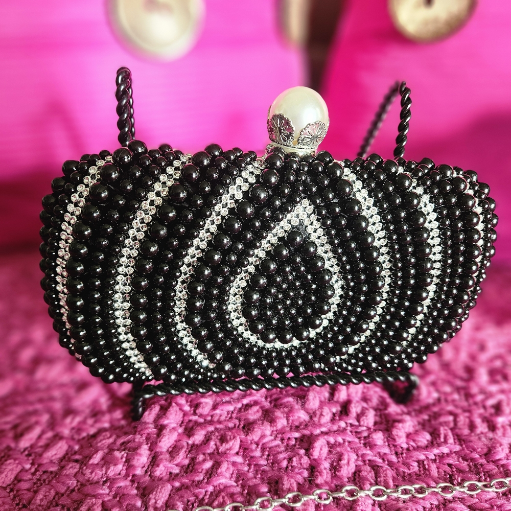 Elegant Black and Silver Beaded Clutch ***NWOT***